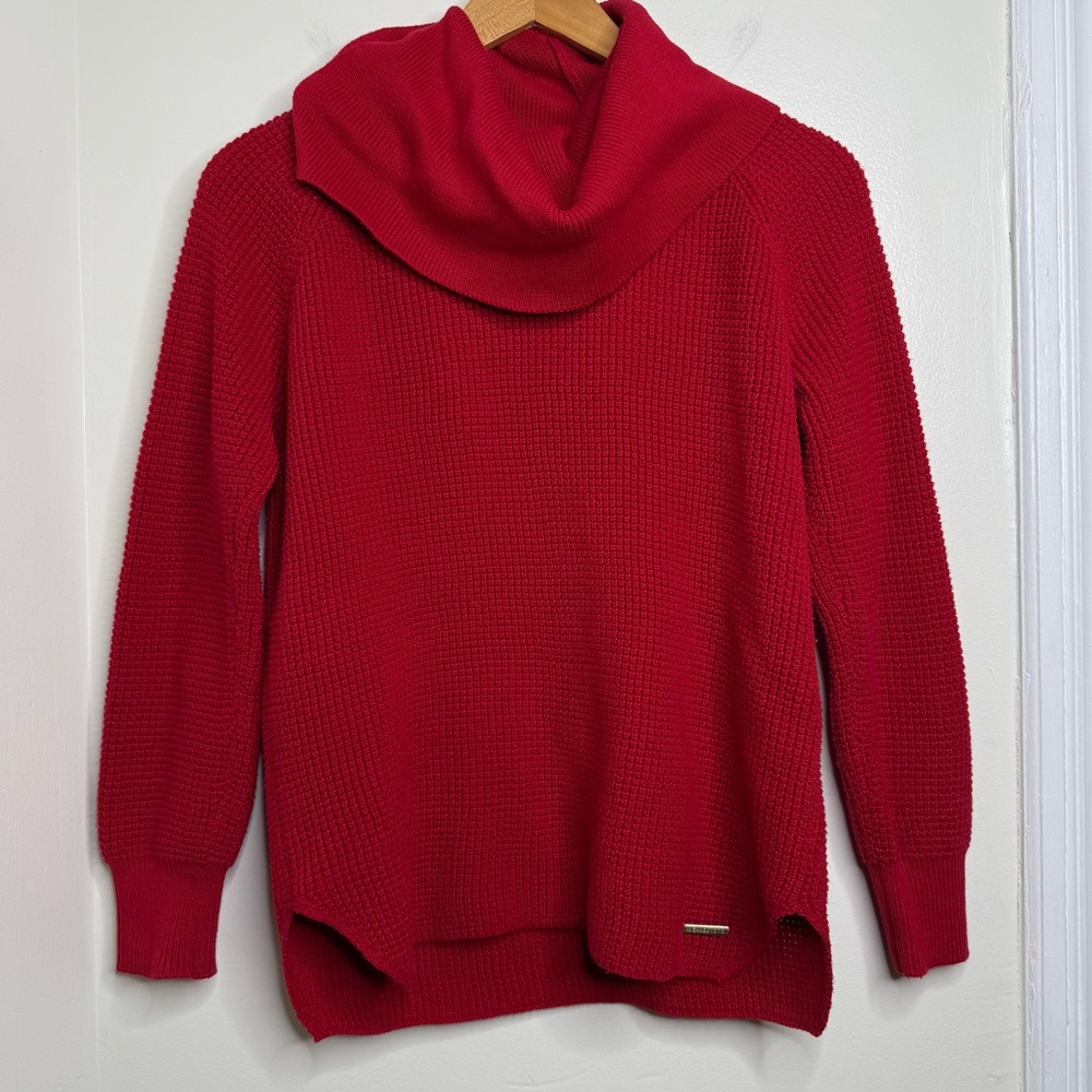 Michael Michael Kors Red Sweater Women’s Size Small Cowl Neck Waffle Knit